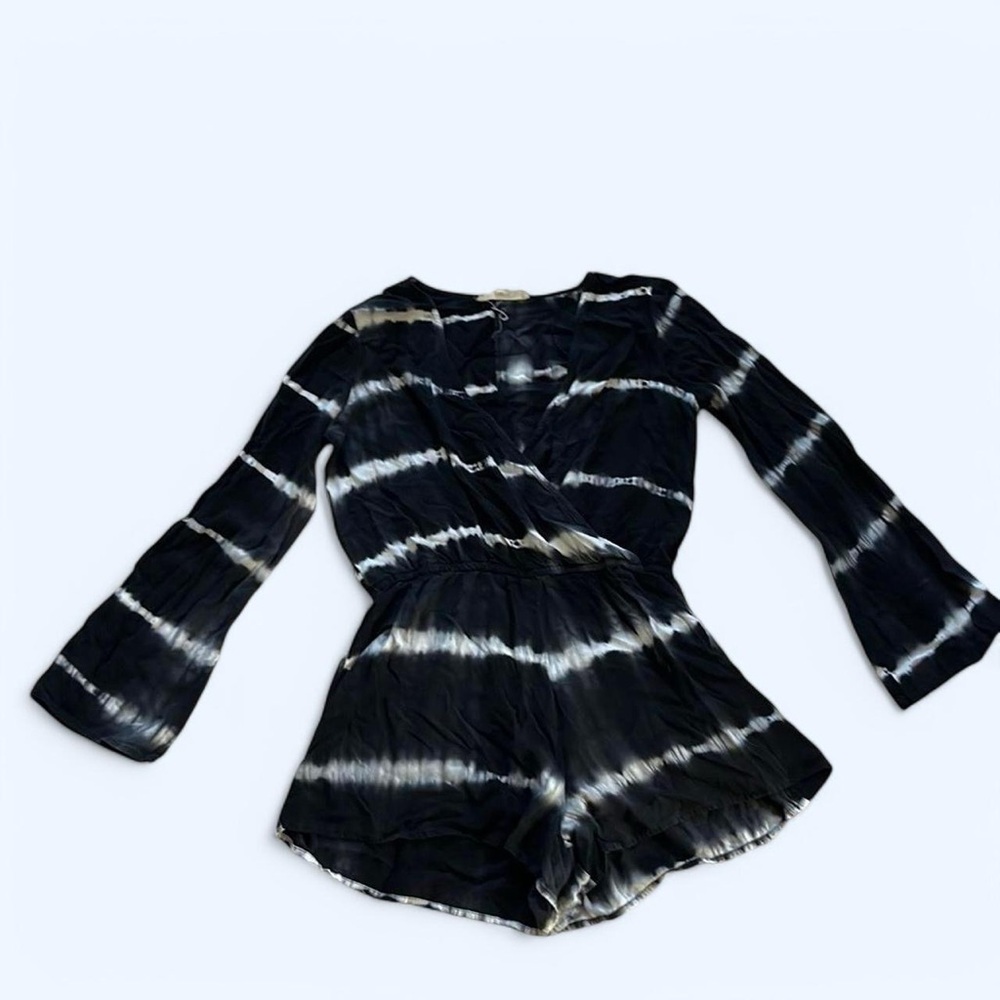Love Stitch Black and White Romper with Flared Sleeves